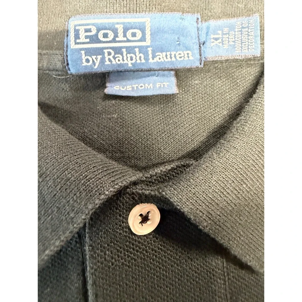 Polo Ralph Lauren Mens XL Custom Fit Black Triple Pony Embroidered Polo (K6)